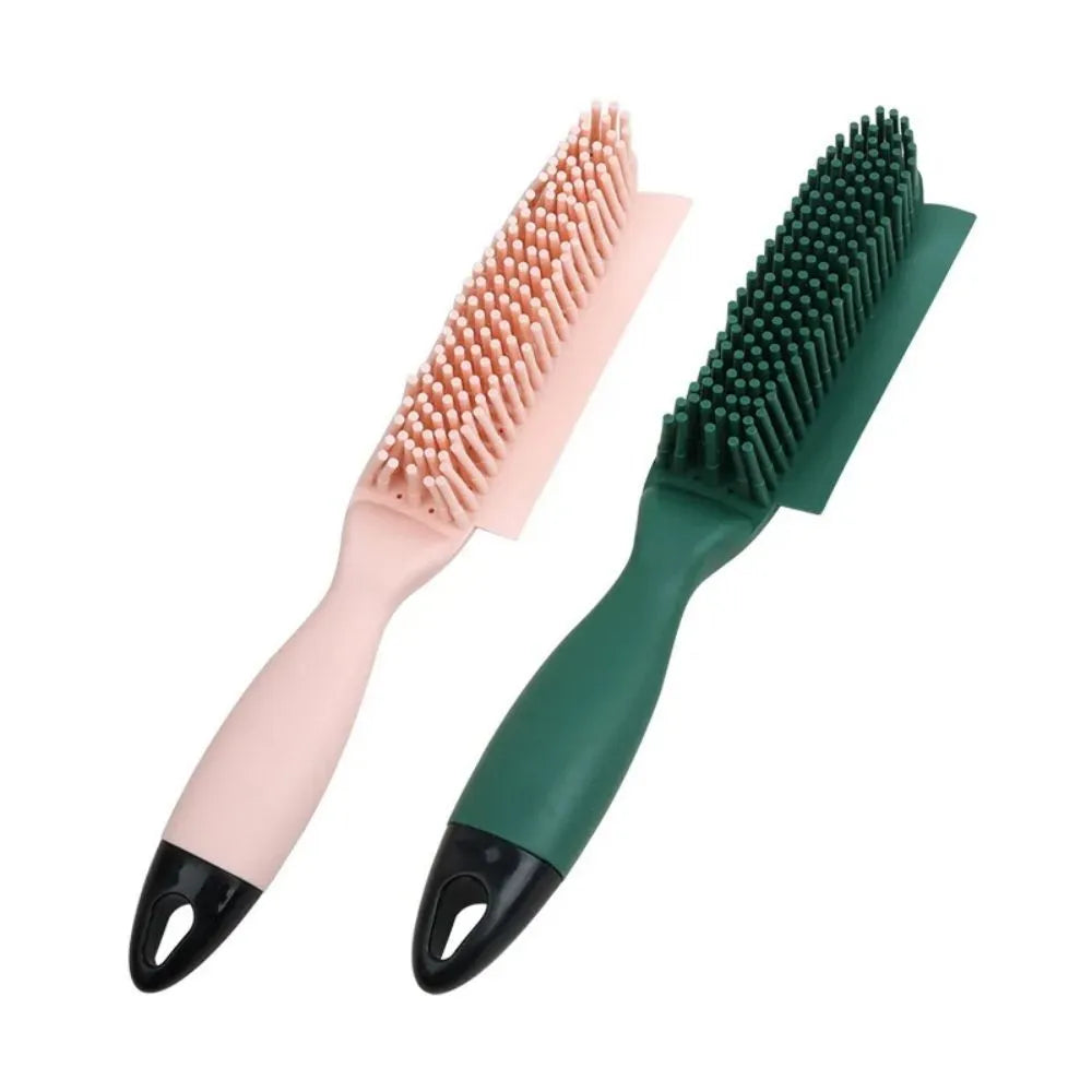Green dog brush with grooming comb, massage pins, and removable sticky roller for pet hair removal
