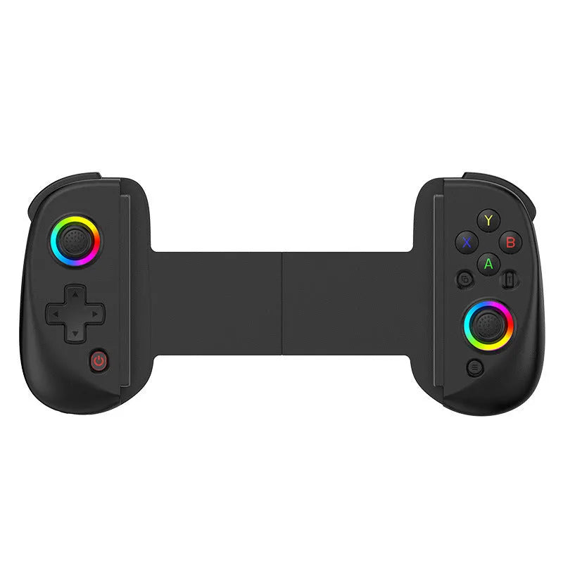 D8 stretch Bluetooth gamepad controller holding a tablet, shown in black, blue green, blue red, grey, or white.