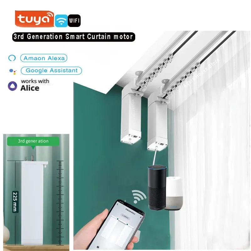Smart electric curtain motor with aluminium track and remote control for home automation