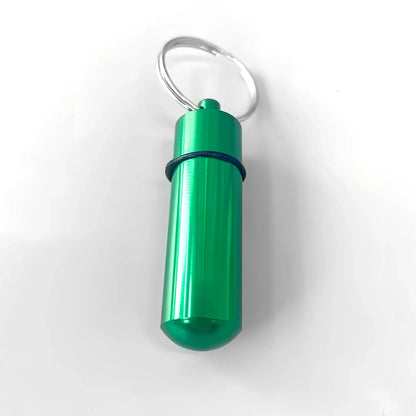 Green wrist strap self-defence key chain with perfume bottle, window breaker, alarm, and stick attachments, 10cm holder