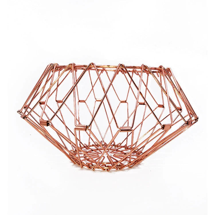 Stainless steel foldable fruit tray with Nordic design and copper finish