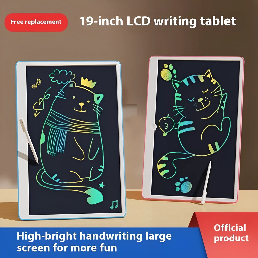 19-inch rechargeable LCD writing tablet for children with stylus in blue and white colour