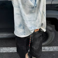 Korean loose-fit men's T-shirt with a full blue tie-dye print and short sleeves.