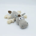 Grey donkey-shaped plush dog toy with squeaker measuring 27cm long