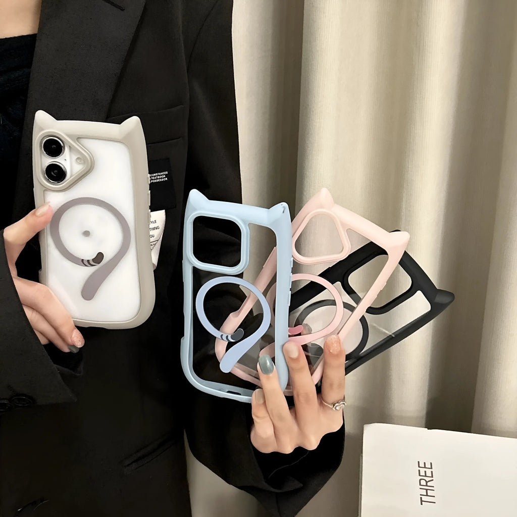 Transparent acrylic and black TPU phone case for iPhone 17 with a removable airbag component.