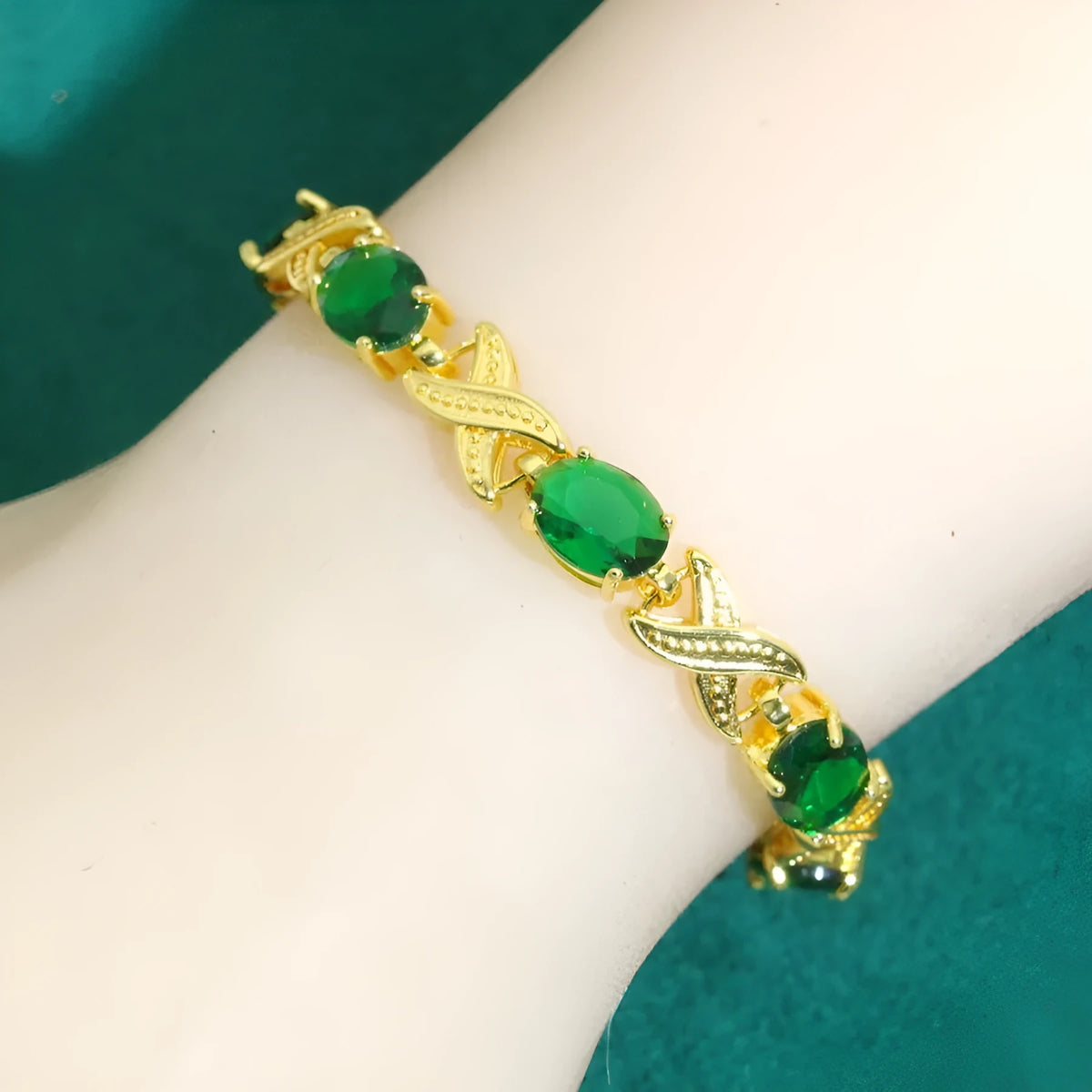 Women's copper inlaid zircon bracelet electroplated retro style dark blue colour options