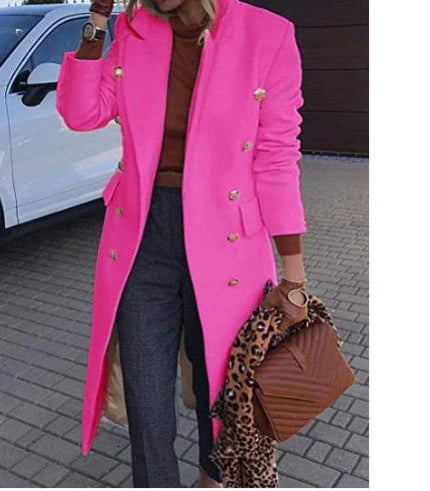 Women's woolen lapel jacket with double-breasted design in yellow and black