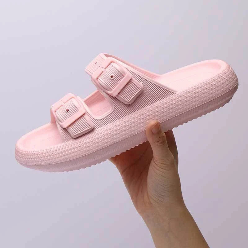 Women's summer platform slippers with soft EVA sole and buckle design