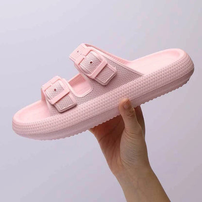 Women's summer platform slippers with soft EVA sole and buckle design