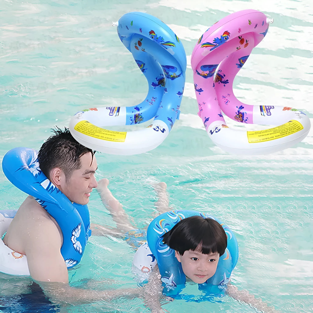 Happy Tour thickened double airbag swim vest in PVC with printed pattern, pink and blue options