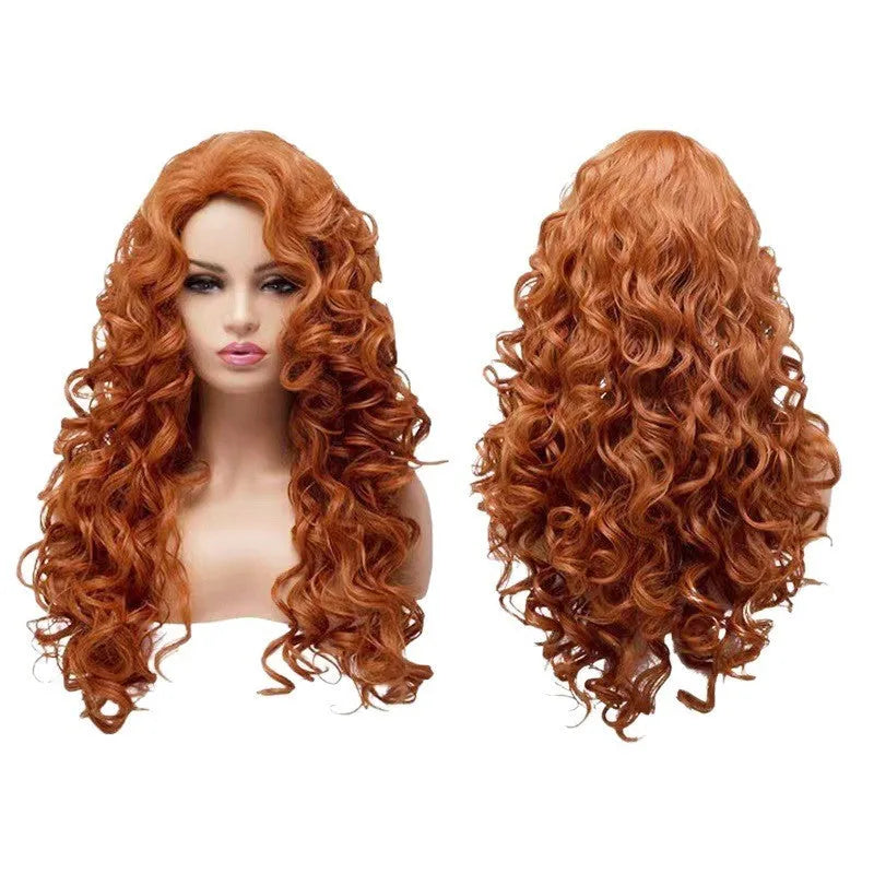 Brown long curly wig made from high temperature fibre with wavy style