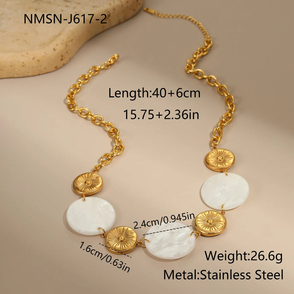 Round acrylic disc pendant necklace on stainless steel chain, pink colour, adjustable 41-50cm, women's fashion OL style