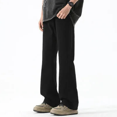 American retro high waist straight leg washed denim pants for teenagers in black with button front fly