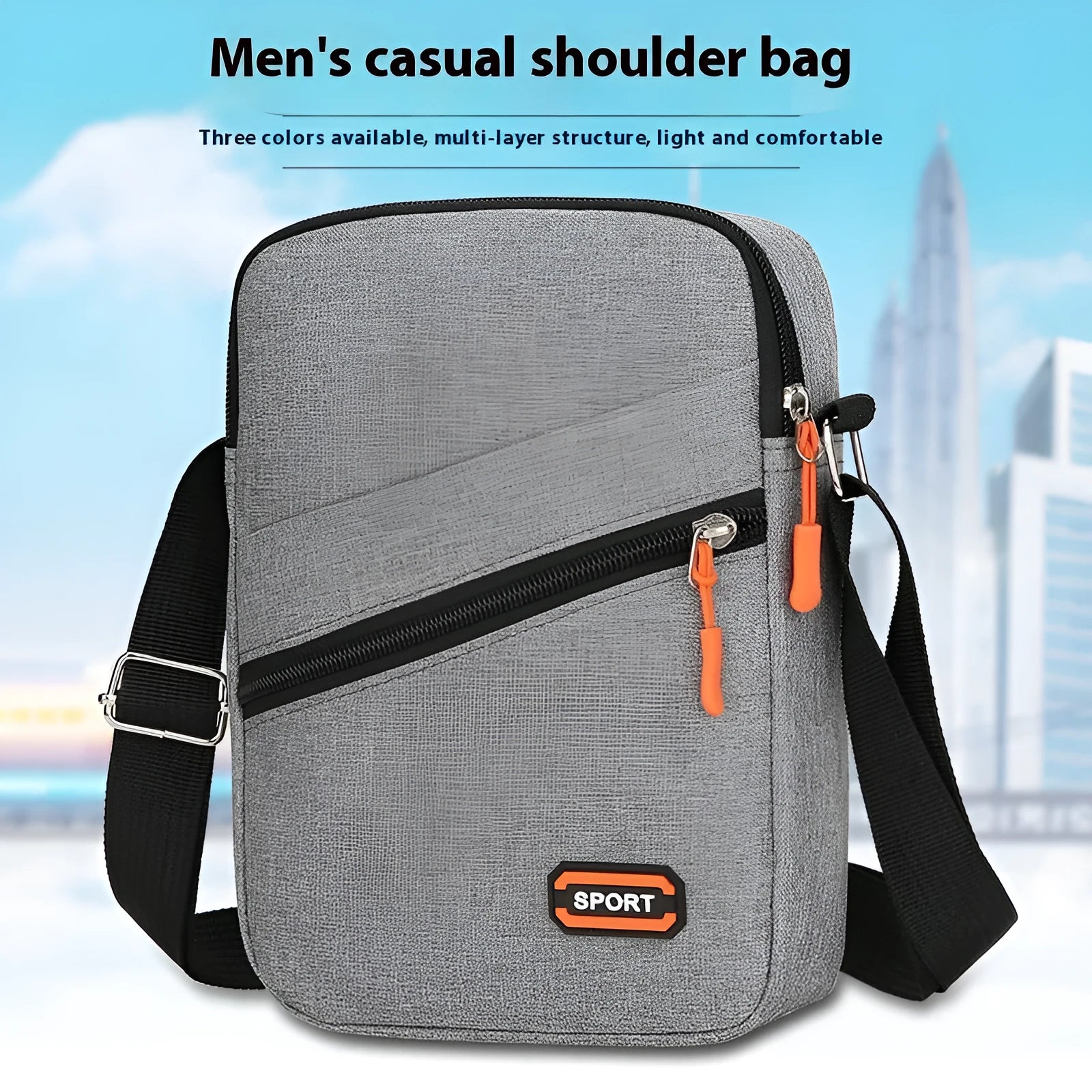 Lightweight solid colour Oxford cloth crossbody commuter bag with contrast detailing