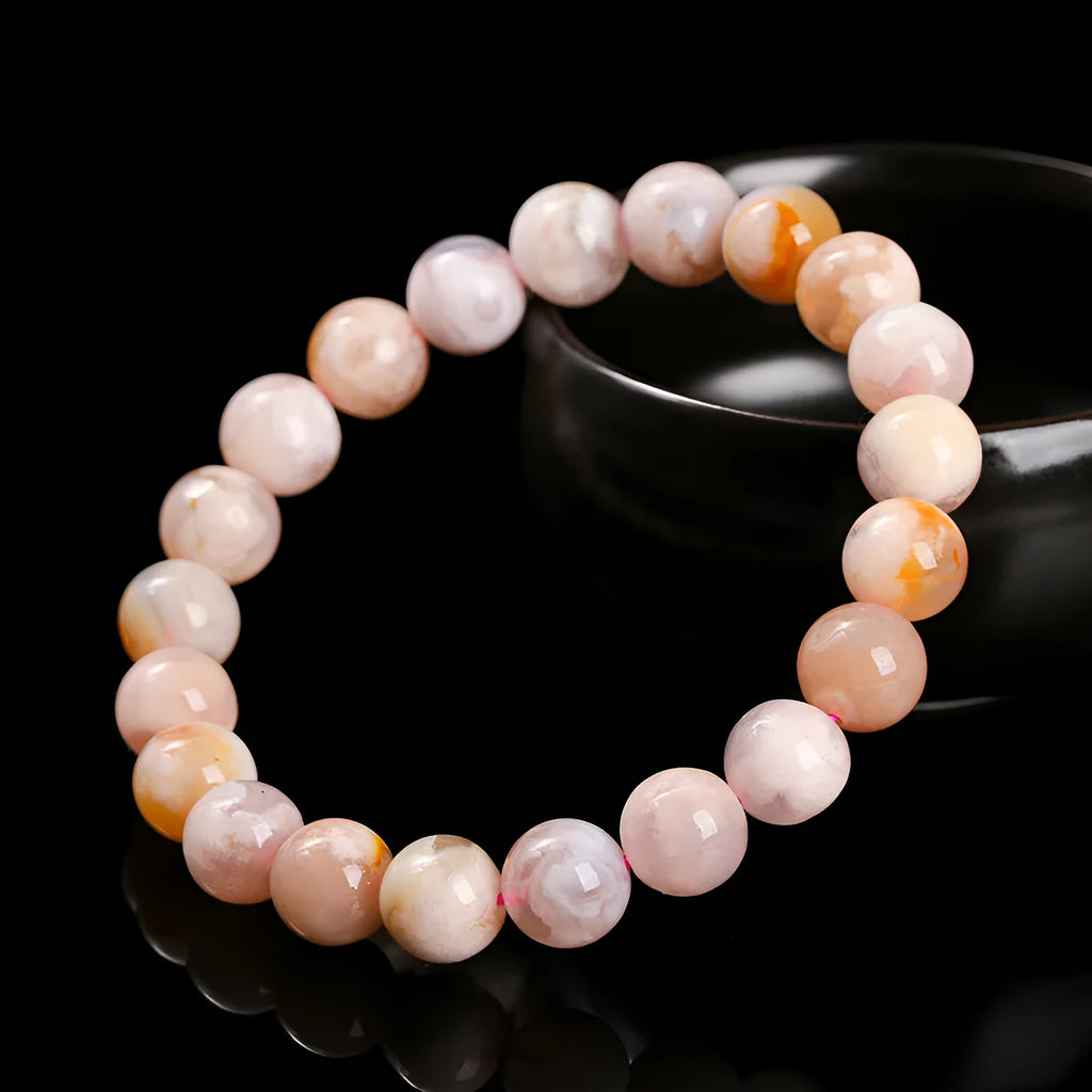 Natural cherry agate sweet style bracelet with geometric round beads in three purity sizes