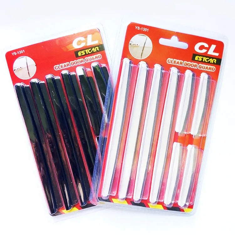 White plastic car door edge protector bumper strip set on a car door.