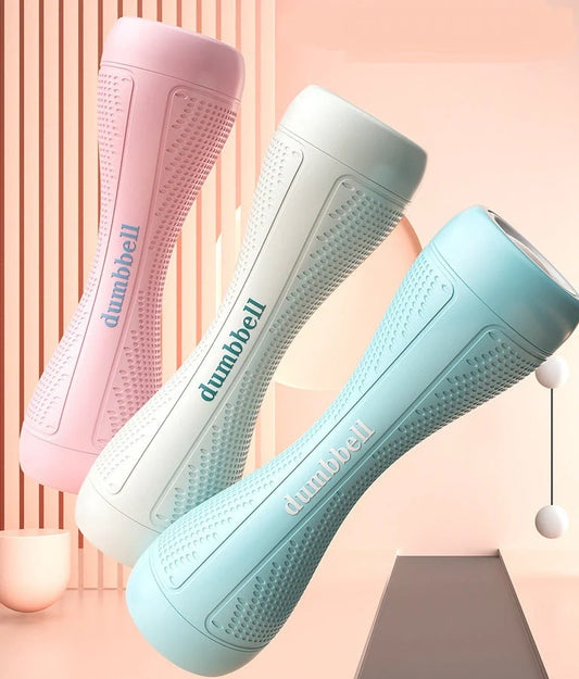 Women's adjustable dumbbells showing blue TPR handles with steel weight blocks