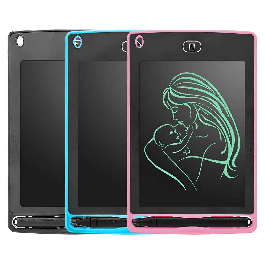 6.5 inch LCD writing tablet in blue with stylus, slim design on white background