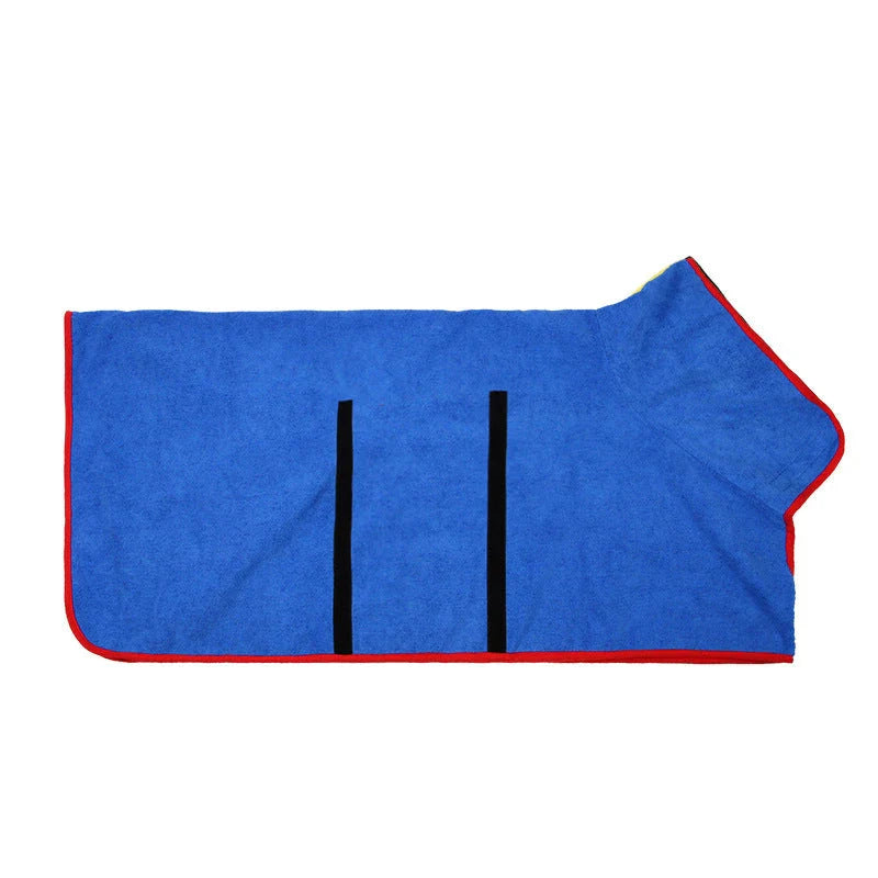 Absorbent pet bathrobe with waist-wrapped microfiber for fast drying, available in multiple colors and sizes