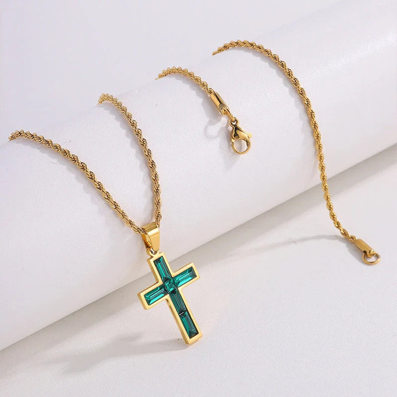 European and American style diamond cross necklace with no colour fading