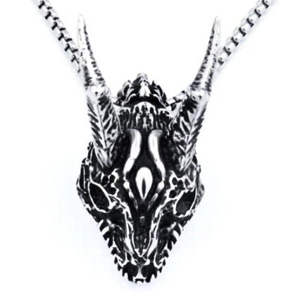 Stainless steel long horn pendant necklace with adjustable chain