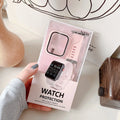 Silicone strap and watch case set in black, white, and blue colours showing flat 22mm interface for iWatch
