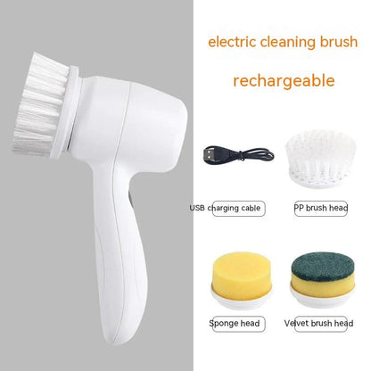 Rechargeable Electric Spin Scrub Brush with 4 interchangeable brush heads for efficient cleaning of tiles, porcelain, stainless steel, and more