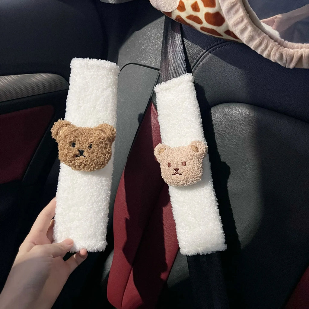 Cartoon bear shoulder sleeve protective cover for baby car seat in khaki or coffee colour