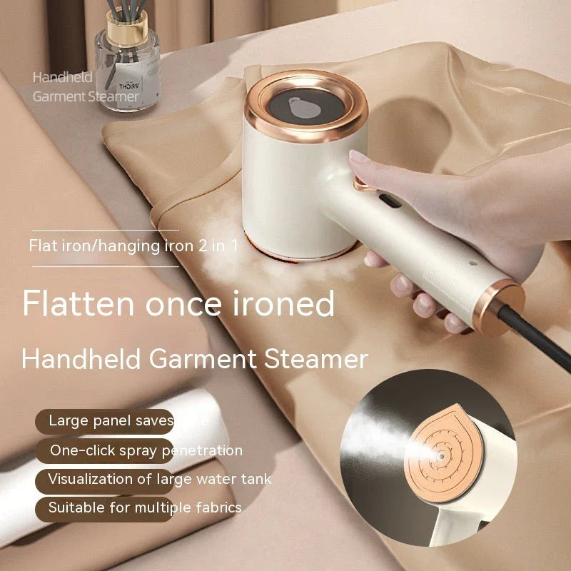 Portable garment steamer with titanium steam panel and transparent water tank for wrinkle-free clothes on the go