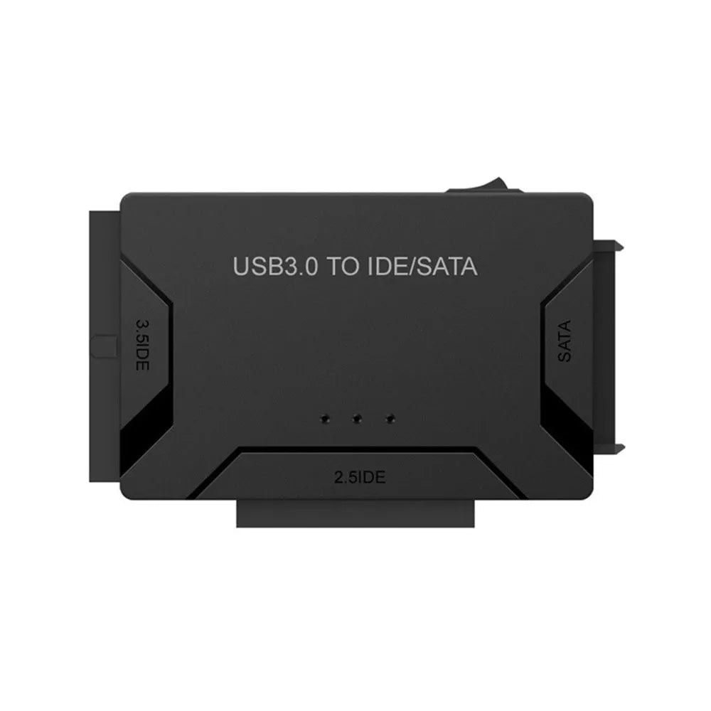 USB to IDE multifunctional converter adapter with SATA and IDE ports, power supply, and cables
