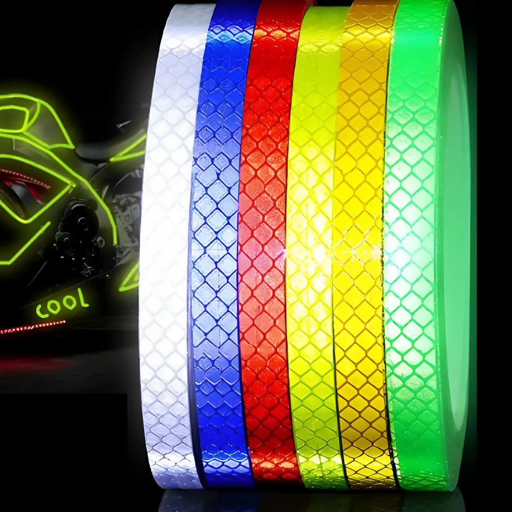 Reflective stripe roll in grass green, 8 metres length, crystal lattice pattern for motorcycle night safety