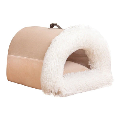 Cozy Canine Retreat: Portable plush pet bed with semi-enclosed design, perfect for dogs and cats during autumn and winter seasons