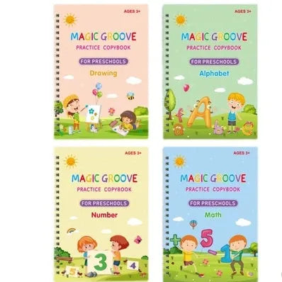 English children's groove magic practice copybook with notched post design and included pen