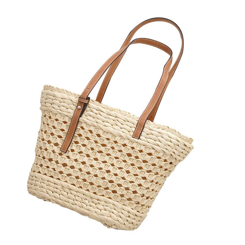 Urban straw braided crossbody bag in white or khaki with large capacity