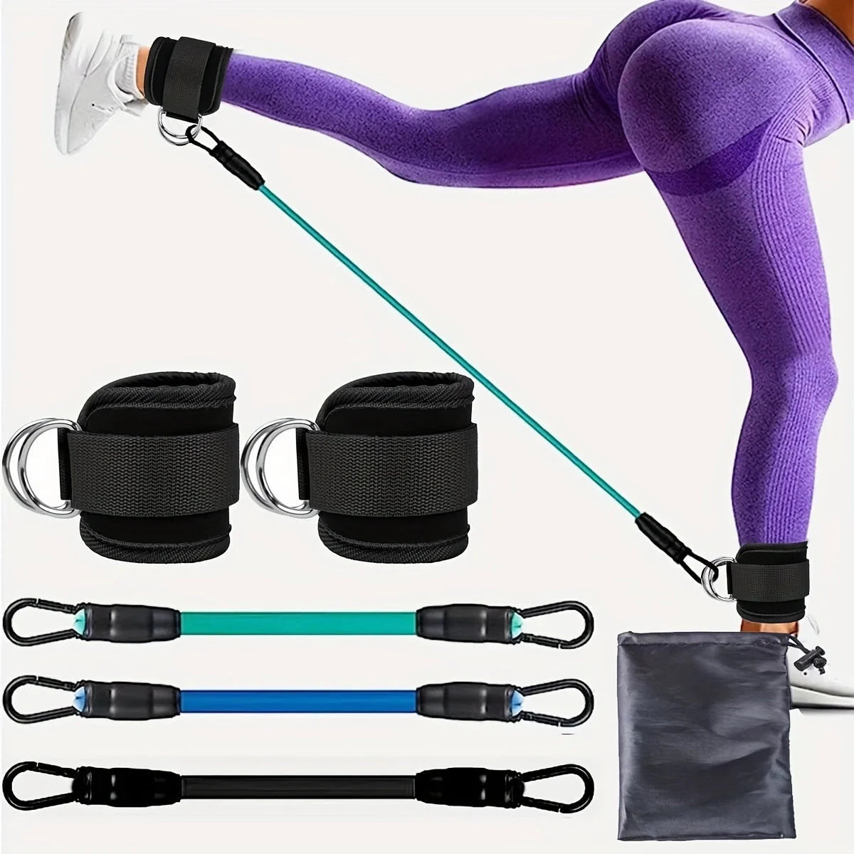 Ankle strap resistance bands in various colours for hip and leg strength training