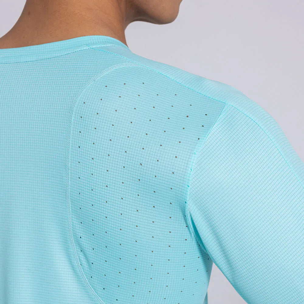 Men's solid colour quick-drying polyester running top in black, white, sky blue, and fluorescent green