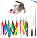 Cat teasing rod set with two extendable wands and ten feather teasing heads