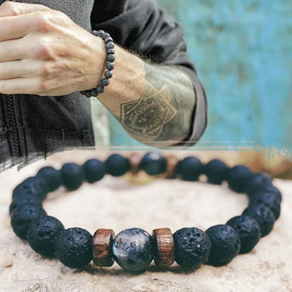 Men's black volcanic stone bracelet with unique stone combinations