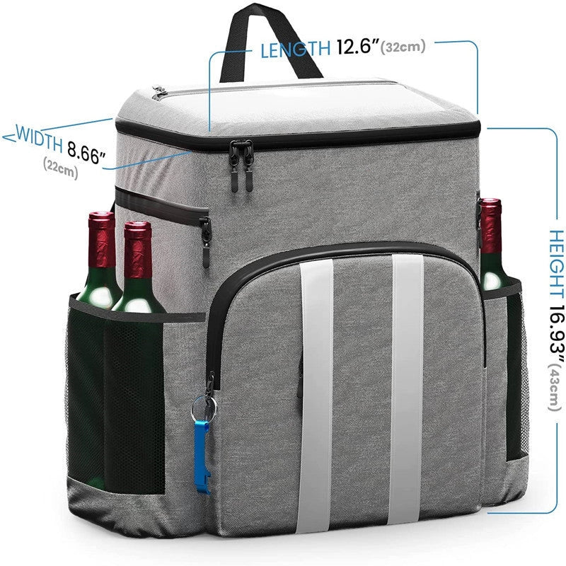 Large capacity refrigerated picnic backpack in grey and black