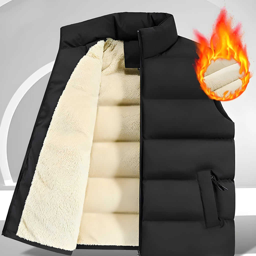 Men's striped lambswool vest jumper in black shown on mannequin for autumn winter wear