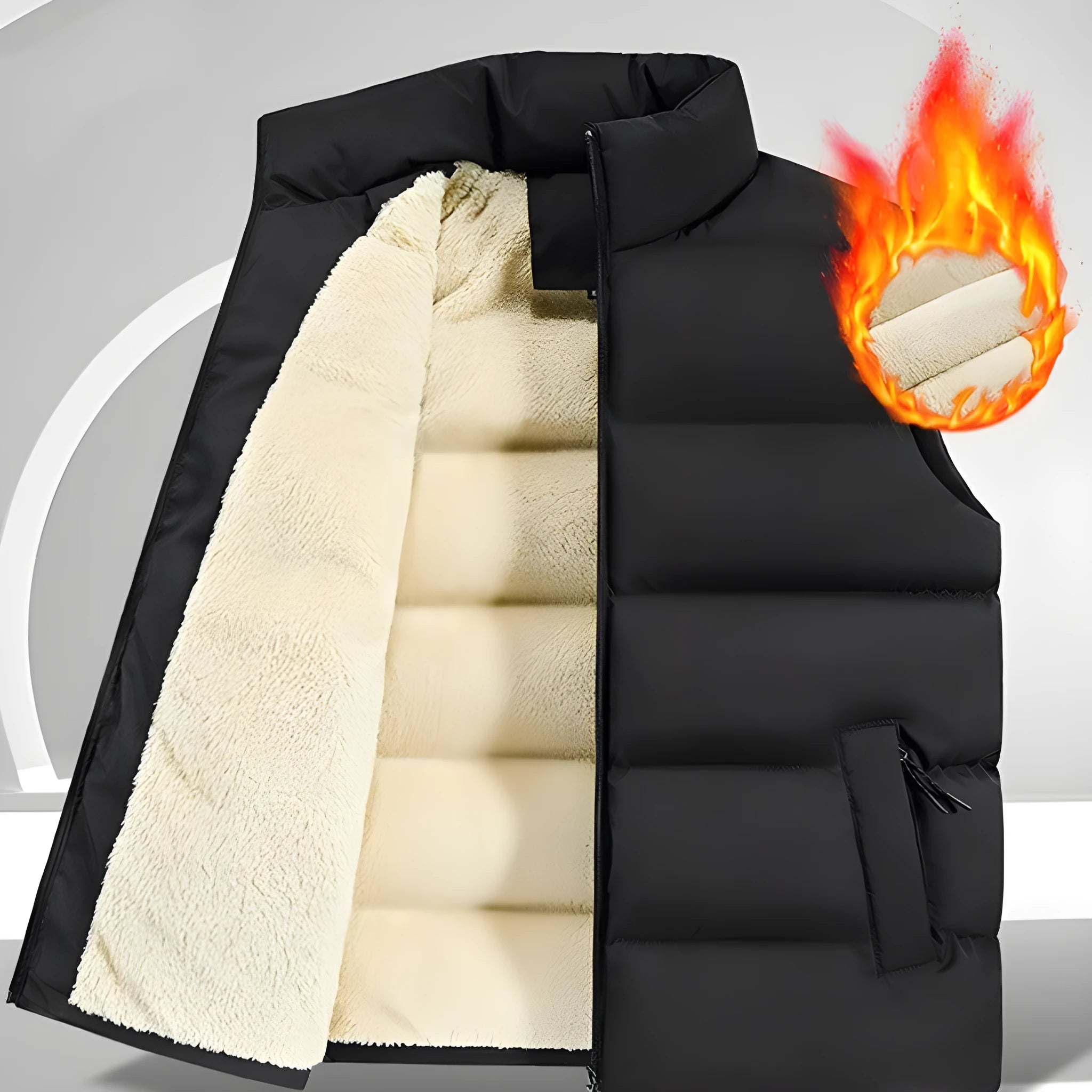 Men's striped lambswool vest jumper in black shown on mannequin for autumn winter wear