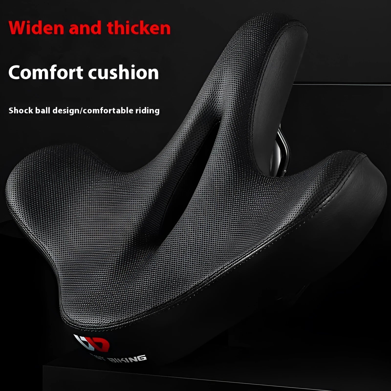 Black leather bicycle saddle cushion with thick foam padding on a bike seat.