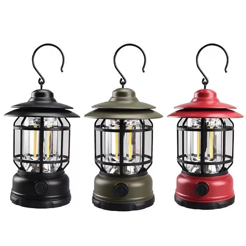 Portable camping lantern head lamp in dark green, black, or red with super bright light for outdoor use