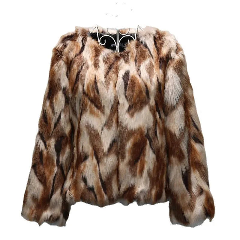 Korean slim-fit faux fur coat for women in street fashion style.