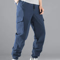 Men's multi-pocket workwear trousers in army green with drawstring waist, side and back pockets, straight leg cut