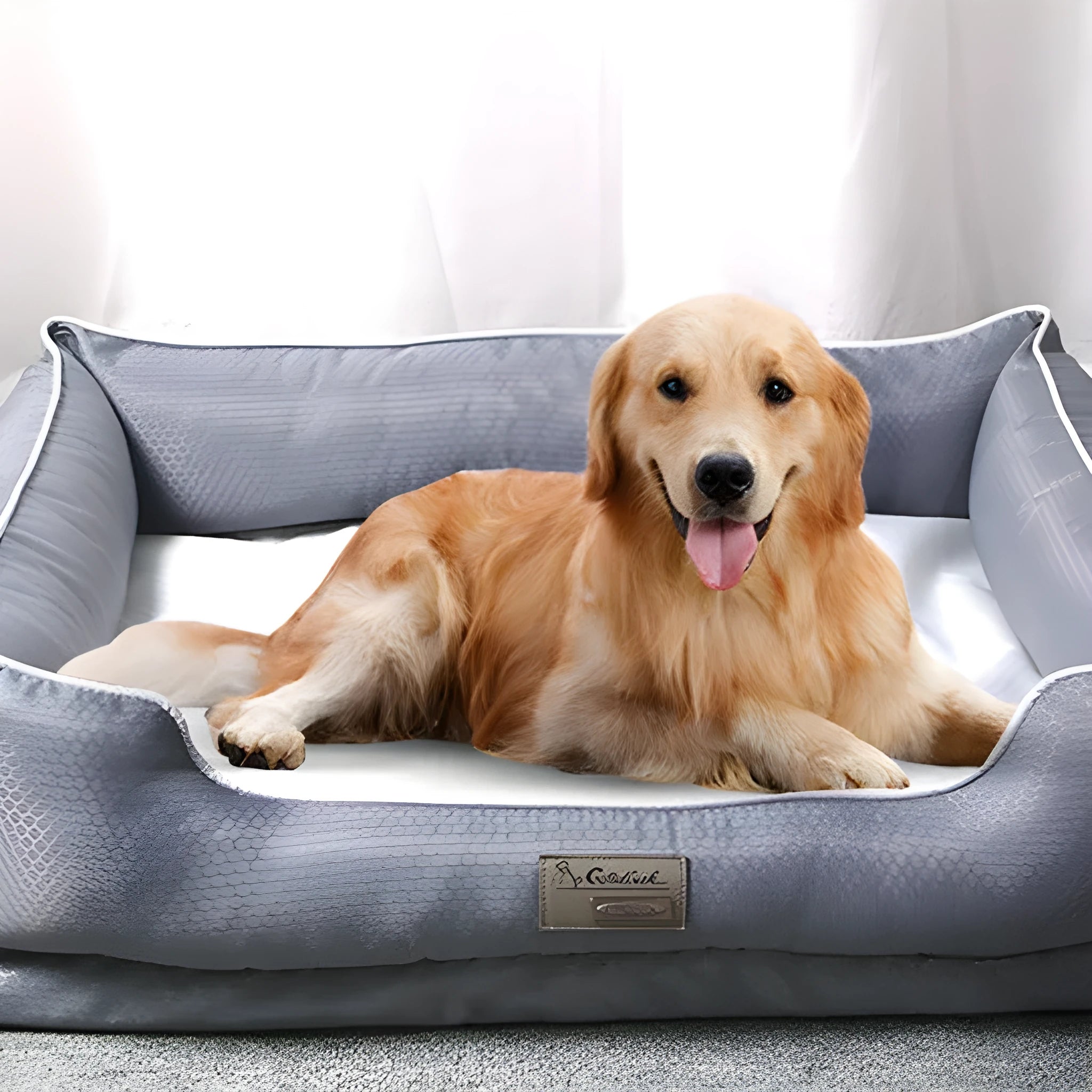 Dark grey removable non-stick pet bed for dogs and cats, side view