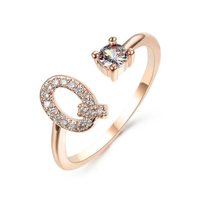 Elegant 26-letter adjustable initial ring in gold, silver, and rose gold finishes