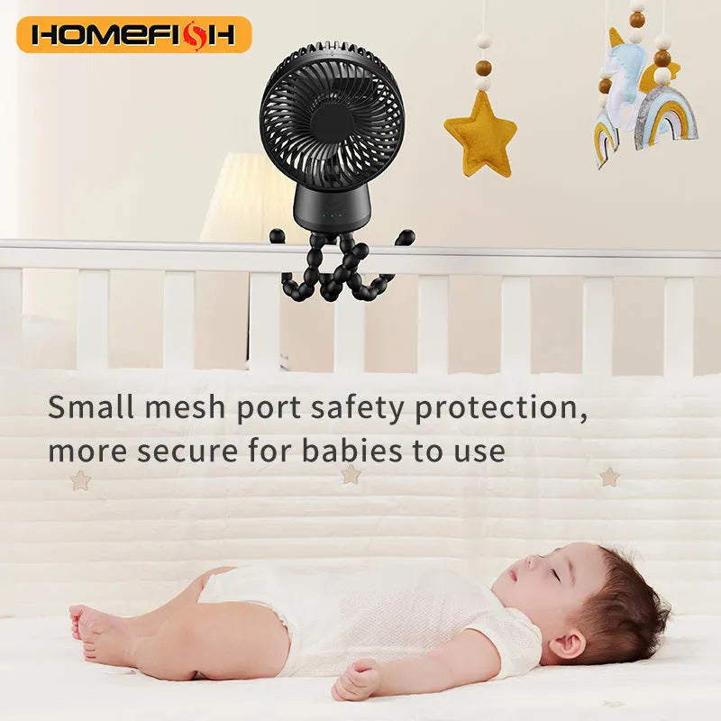 HOMEFISH F2 automatic shake head portable fan with removable bracket and LED light