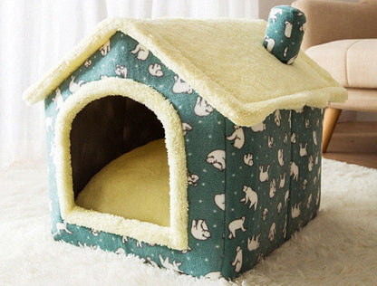 Cozy Pet Cave: Foldable plush dog house with warm removable cushion in various color options