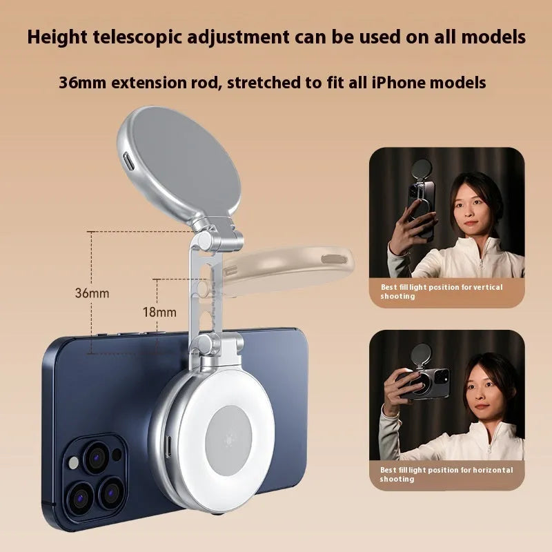 White mobile phone magnetic suction beauty fill light attached to smartphone for selfie lighting